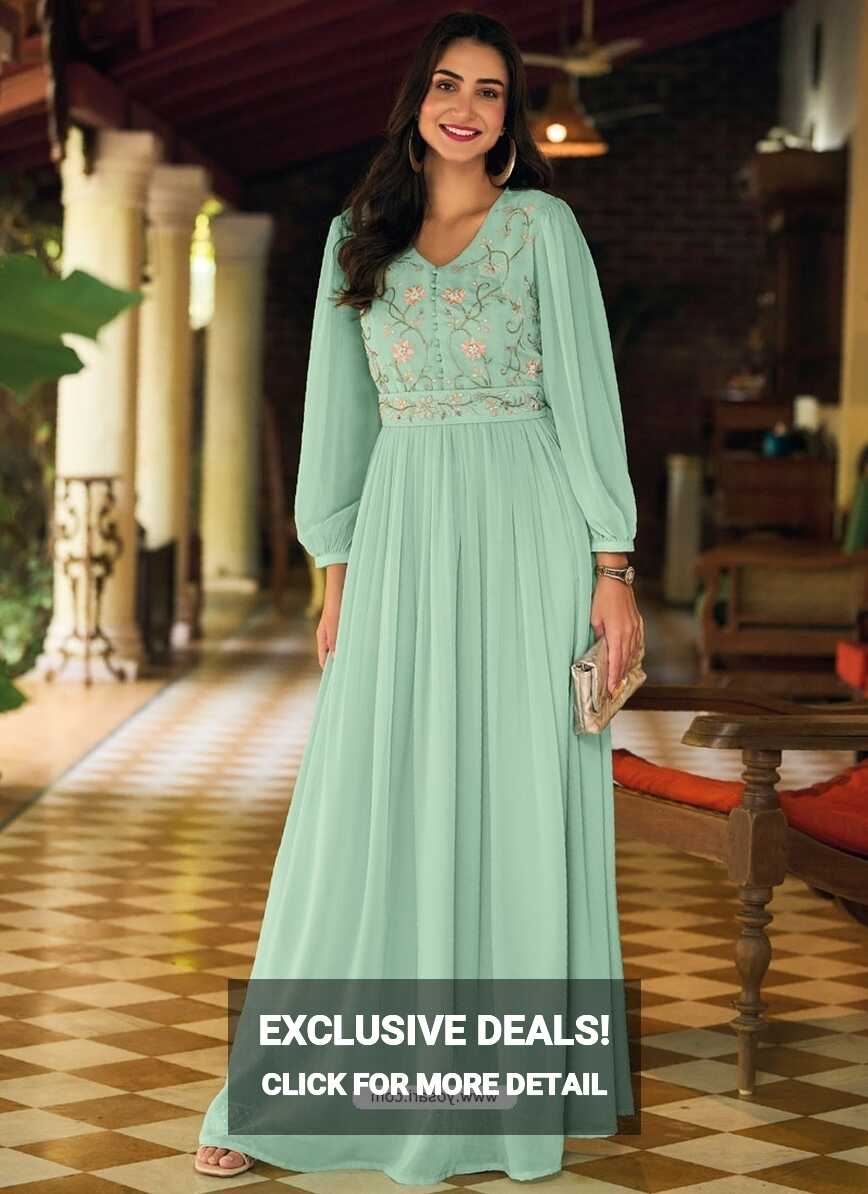 Buy Sky Blue Designer Georgette Party Wear Gown | Gowns