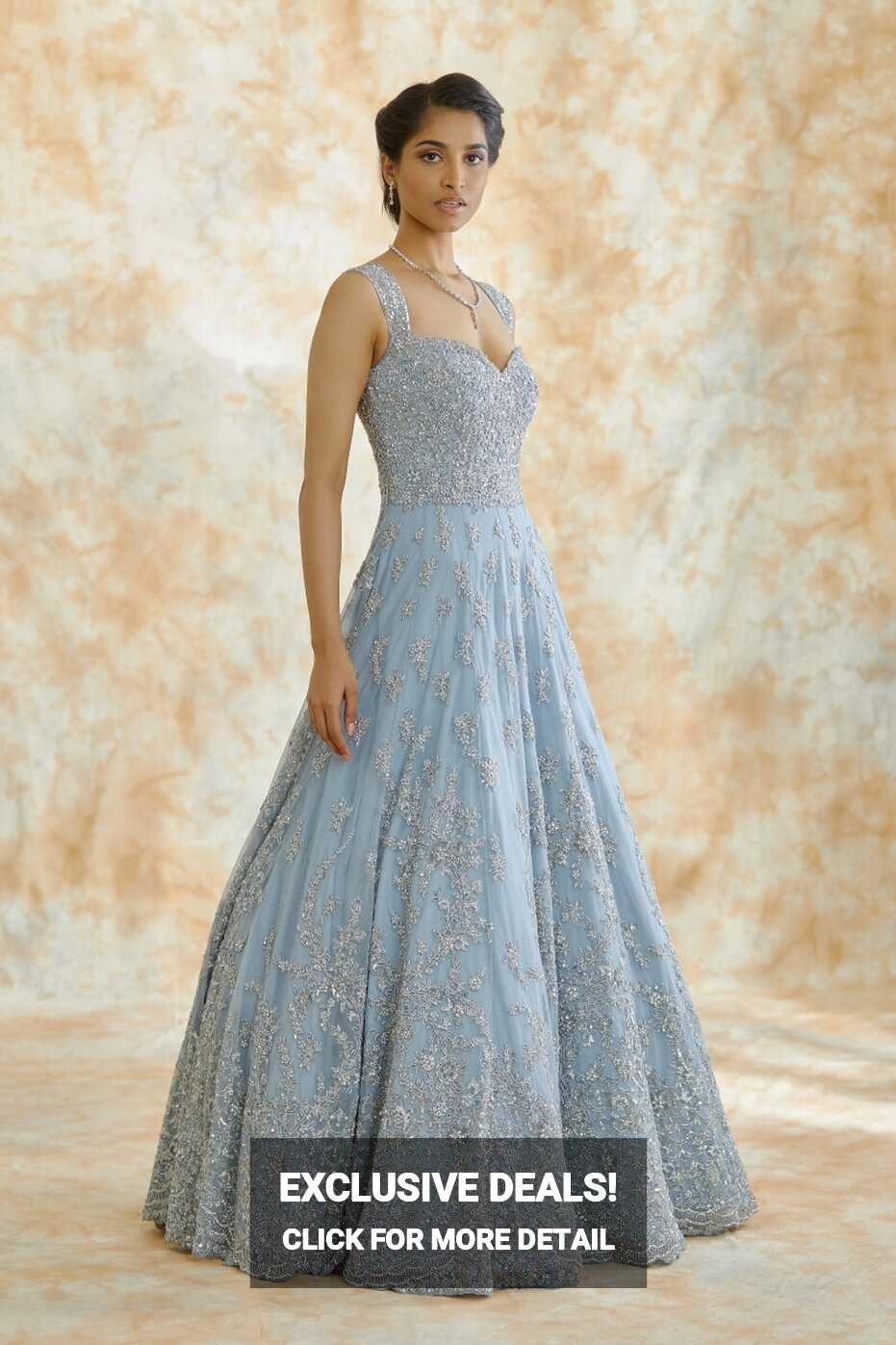 Buy Sky Blue Embroidered Net Gown For Women Online - Frontierraas