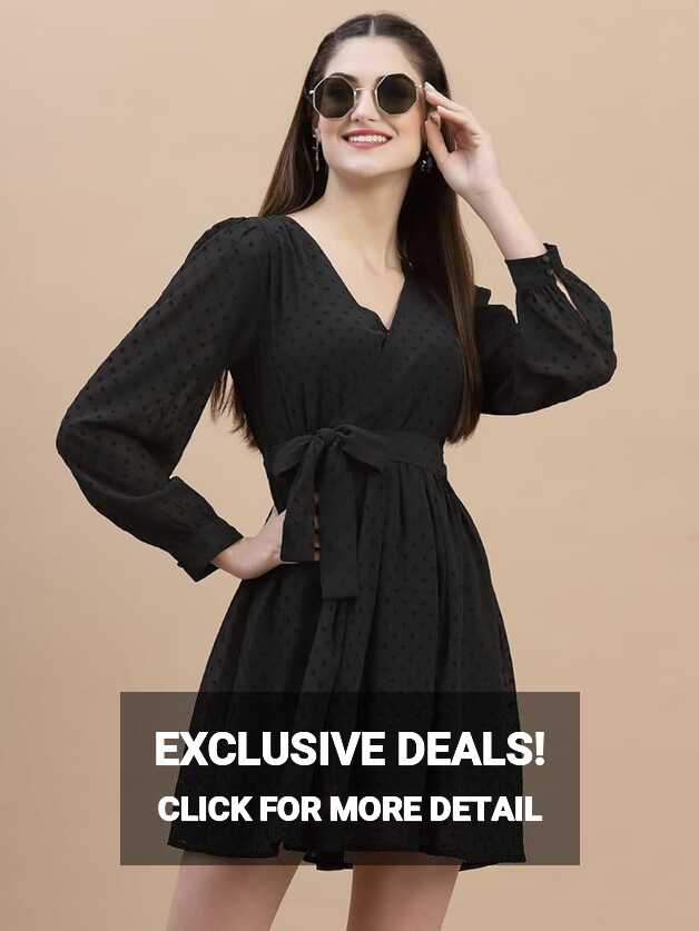 Buy Strong and Brave Women&#39;s Black Georgette Odour Free Mini Dress ...