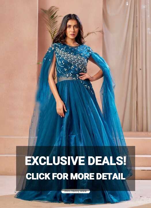 Buy Teal Blue Readymade Fancy Designer Party Wear Net Gown | Gowns