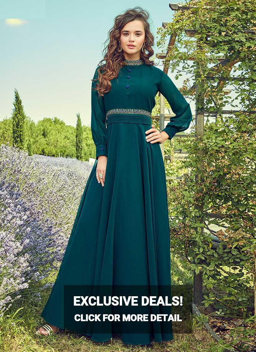 Buy Teal Plain Gown : 244411 -