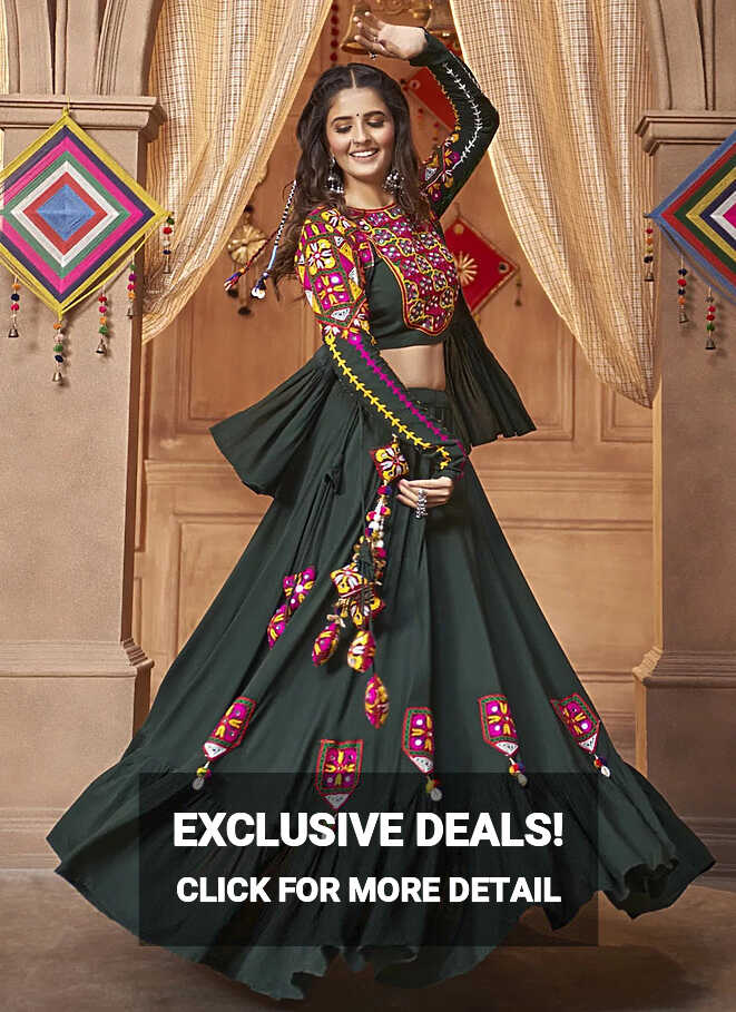 Buy Traditional Navratri Lehenga | Green Embroidered Navratri ...