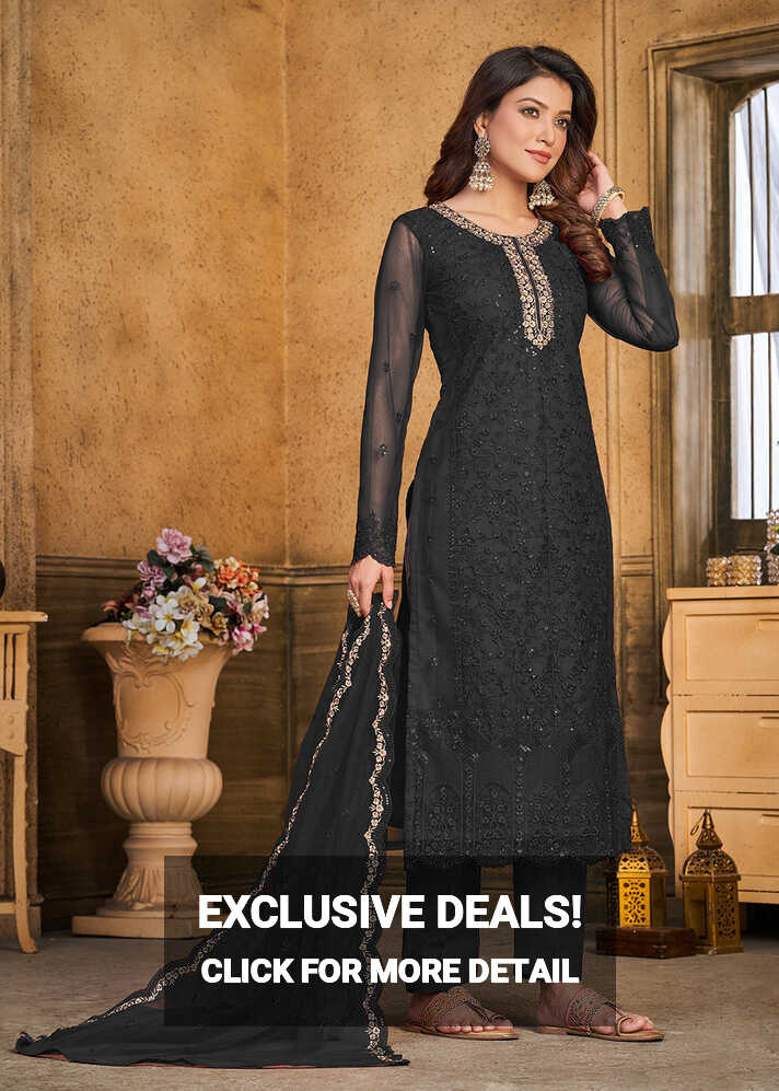 Buy Trendy Salwar Suit - Festive Party Black Net Embroidered Suit ...