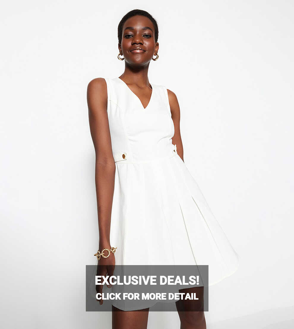 Buy Trendyol V Neck Sleeveless Mini Dress In Ecru | 6thStreet UAE