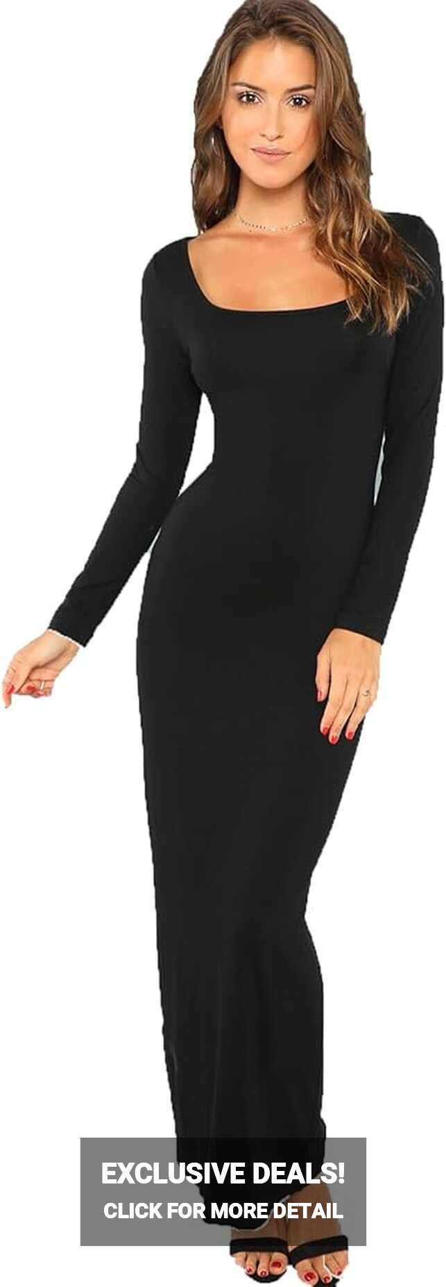 Buy Verdusa Women&#39;s Long Sleeve Square Neck Bodycon Maxi Long ...