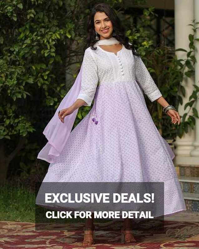 Buy White &amp; Lavender Kurta-Dupatta Set for Women by Scakhi Online ...