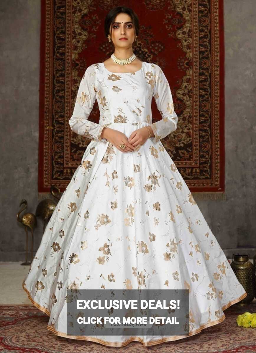 Buy White Designer Party Wear Anarkali Long Gown | Gowns