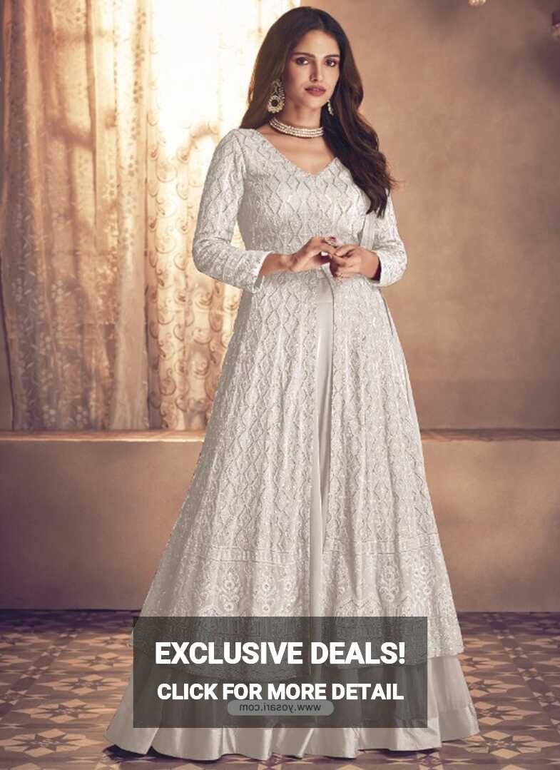 Buy White Designer Party Wear Heavy Faux Georgette Anarkali Suit ...