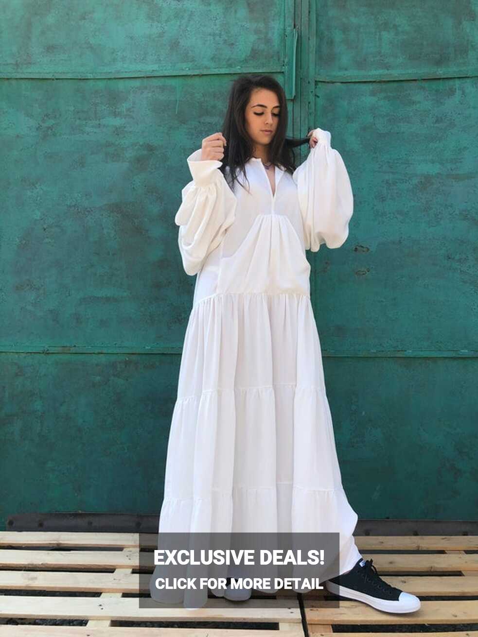 Buy White Maxi Dress, Maxi Dress, Long Sleeves White Dress, Summer ...