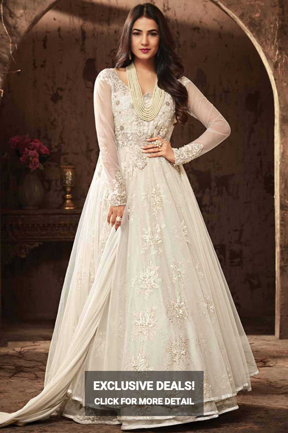 Buy White Net Embroidered Anarkali Suit Online - LSTV0789 | Andaaz ...