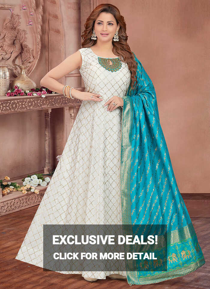 Buy White Silk Sequins Anarkali Gown Party Wear Online at Best ...