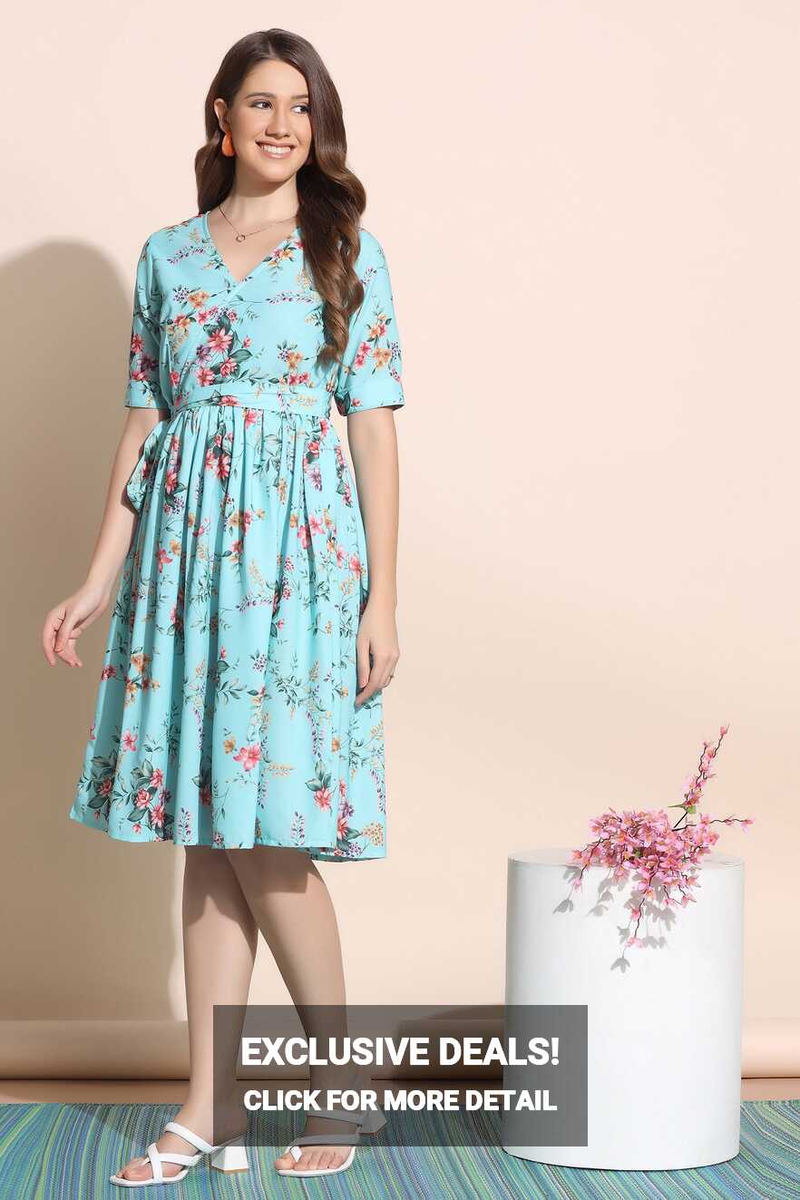 Buy Women&#39;s BSY Polyester Sky Floral Print Dresses - Fashion Dream