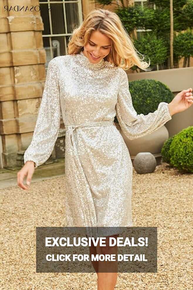 Buy Women&#39;s Gold Long Sleeve Sequin Dresses Online | Next UK