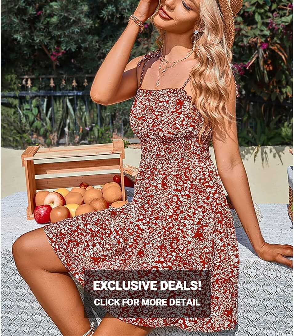 Buy Women&#39;s Summer Floral Spaghetti Strap Mini Dress, Sleeveless ...