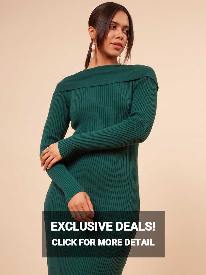 Buy Women Elongated Neck Full Sleeves Green Slim Fit Bodycon Dress ...