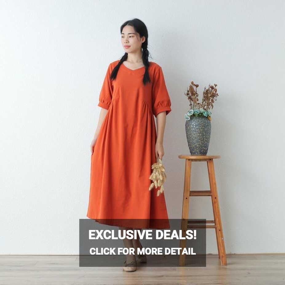 Buy Women Summer Cotton Dresses Half Sleeves Dress Long Midi Dress ...