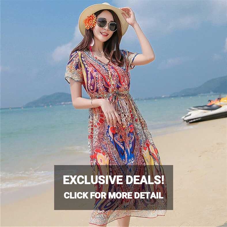 Buy Womens Beach Wear Dress Women Short Sleeves V Neck Floral ...