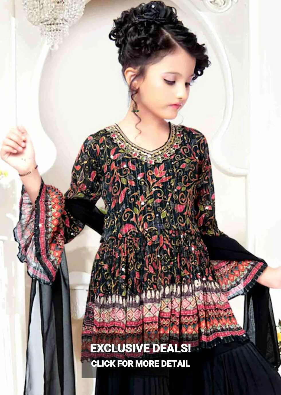 Buy Wommaniya Impex Black Georgette Wedding Kids Sharara For Girl ...