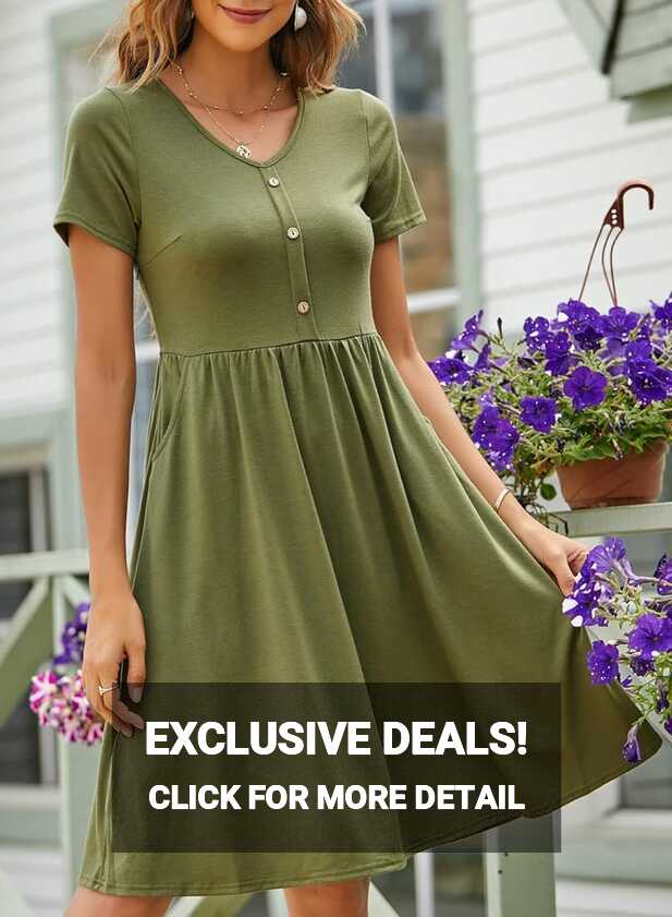 Buy YATHON Summer Dresses for Women Short Sleeve V Neck Button ...