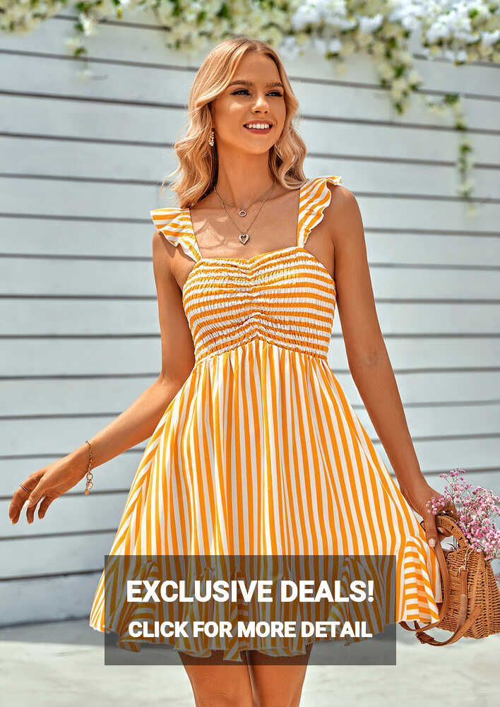 Buy YELLOW SLEEVELESS SHORT STRIPED SUMMER DRESS for Women Online ...