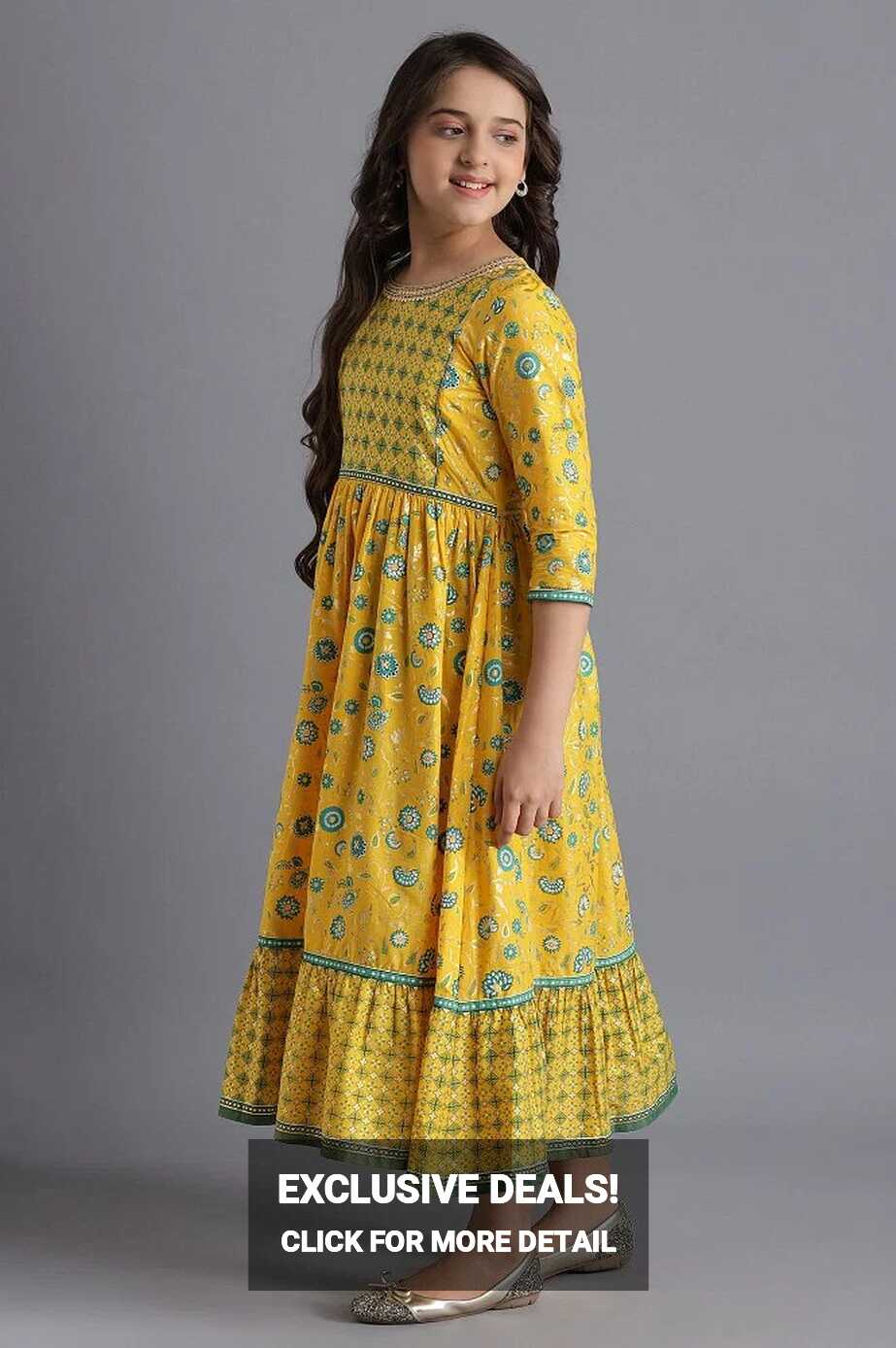 Buy Yellow Cotton Girls Dress Online - Aurelia