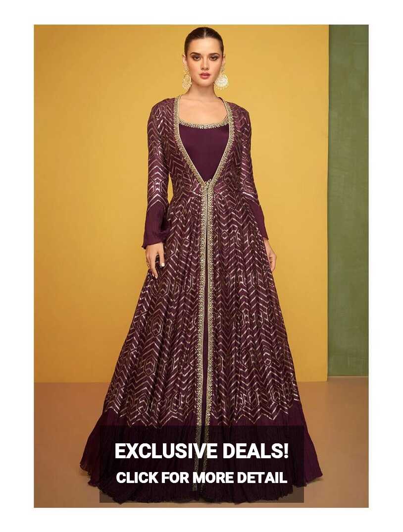 Buy a wine color indo-western jacket style gown Online