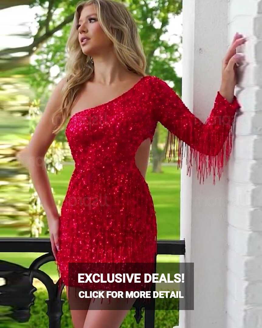 Buy cutout red sequin one shoulder tight homecoming dress with ...