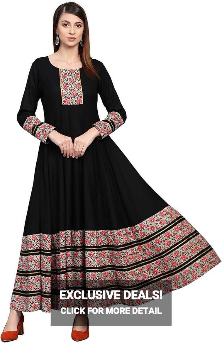 Buy idaLia Black Anarkali Dress with Printed Borders at Amazon.in