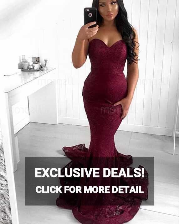 Buy mermaid style sweetheart lace burgundy prom dress online at ...