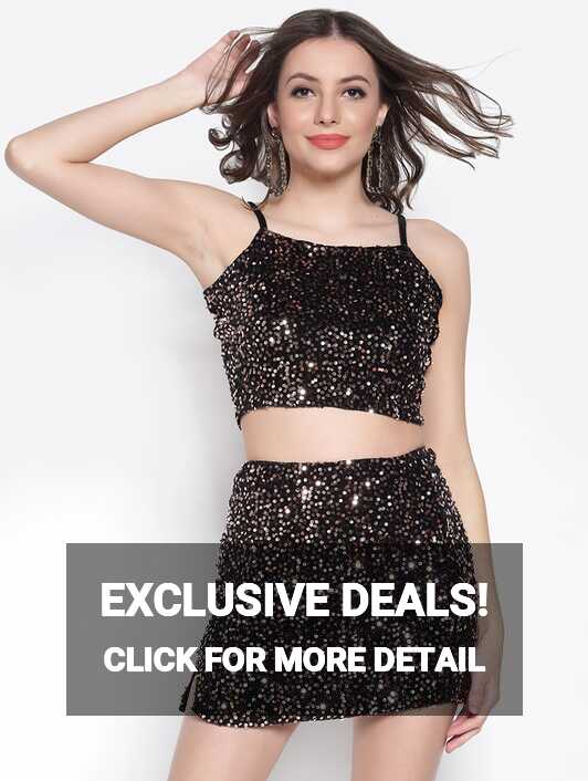 Buy online Embellished Crop Top With Skirt Set from western wear ...