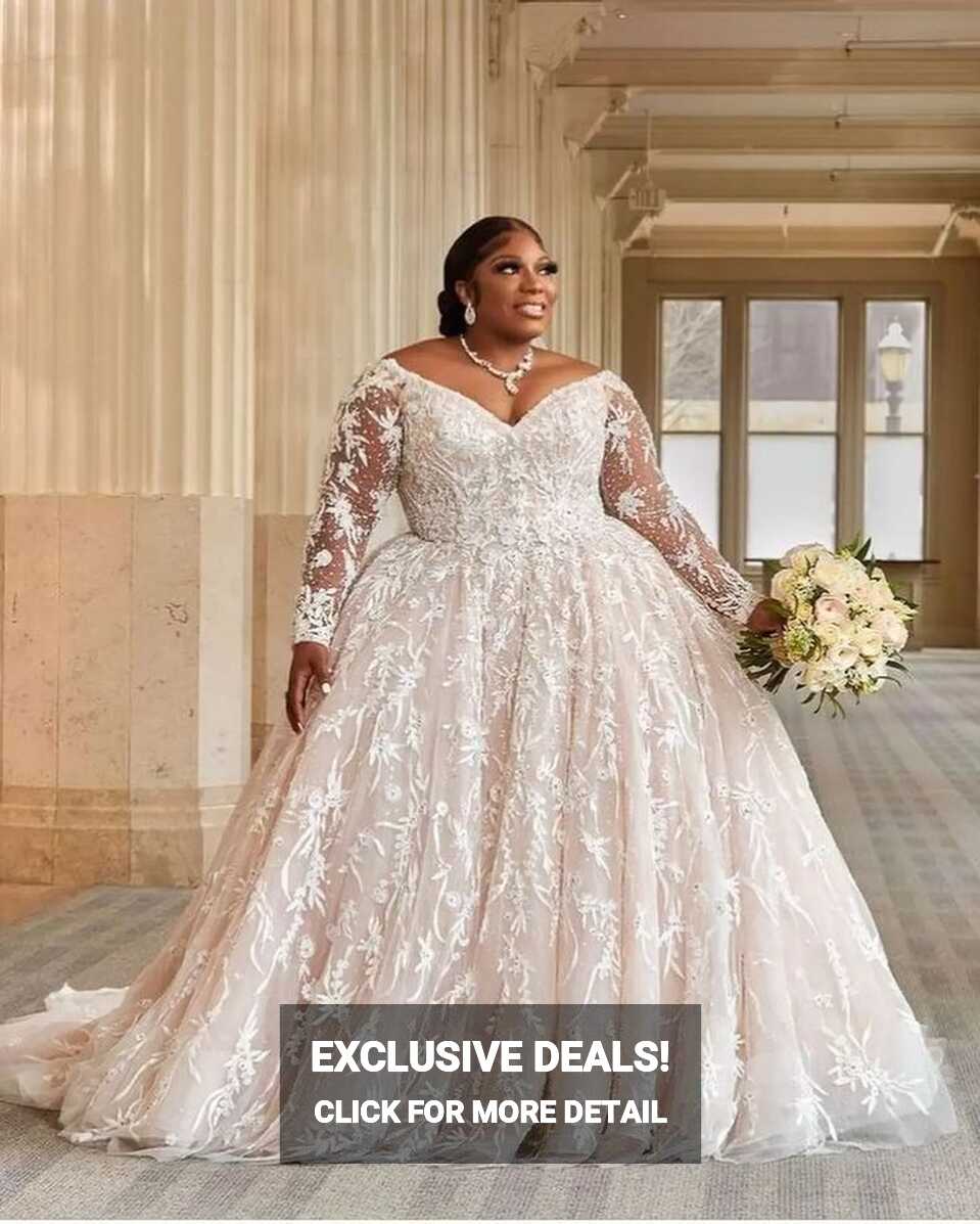 C2022-SLS3011 - sheer long sleeve plus size lace wedding ball gown