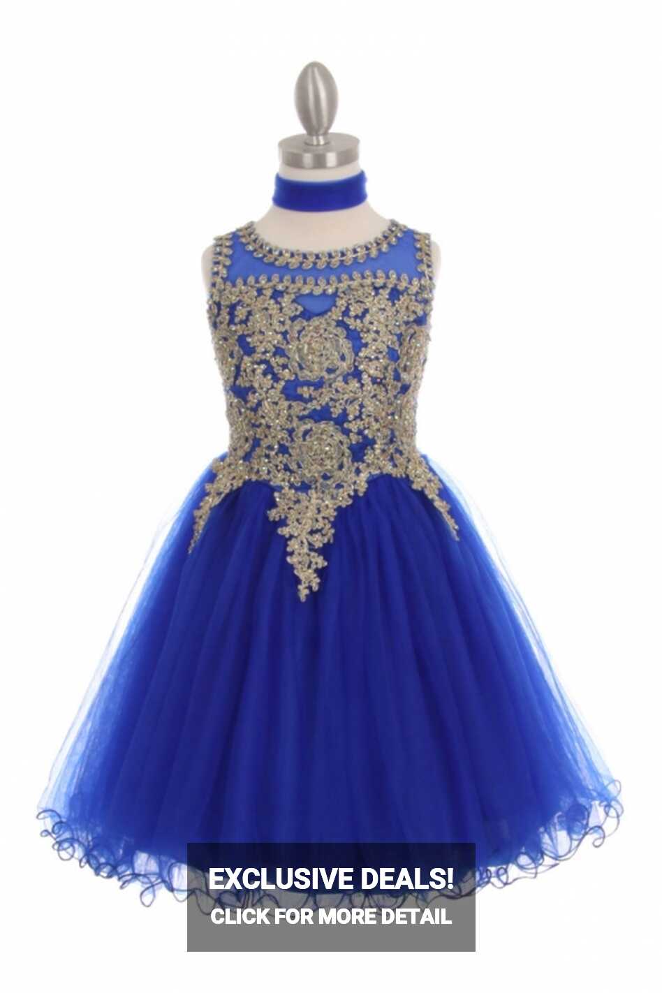 CC_5017RY - Girls Dress Style 5017 - Royal Blue Sleeveless Gold ...