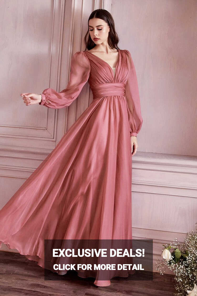 CD 0192 Size 16 Long A Line Chiffon Long Sleeve Mother Of Dress ...