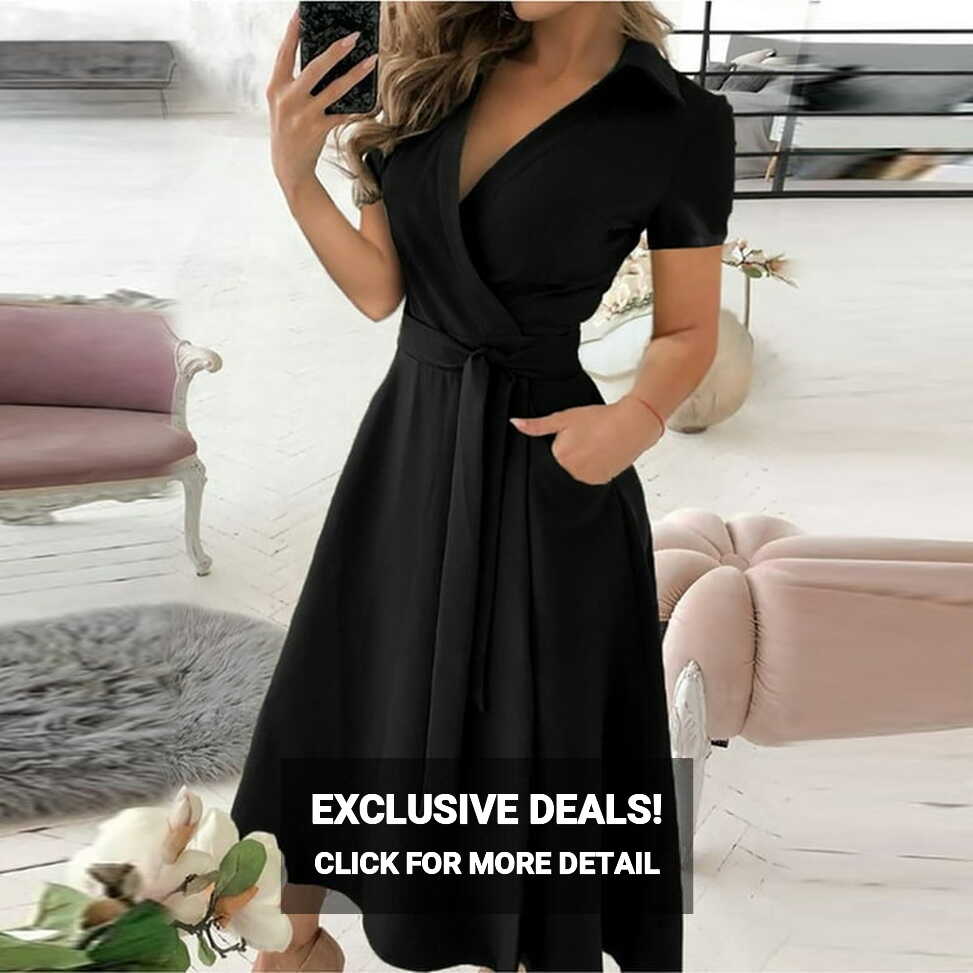 CLEARANCE V Neck Dresses for Women Black Flowy Dresses 2023 Casual ...