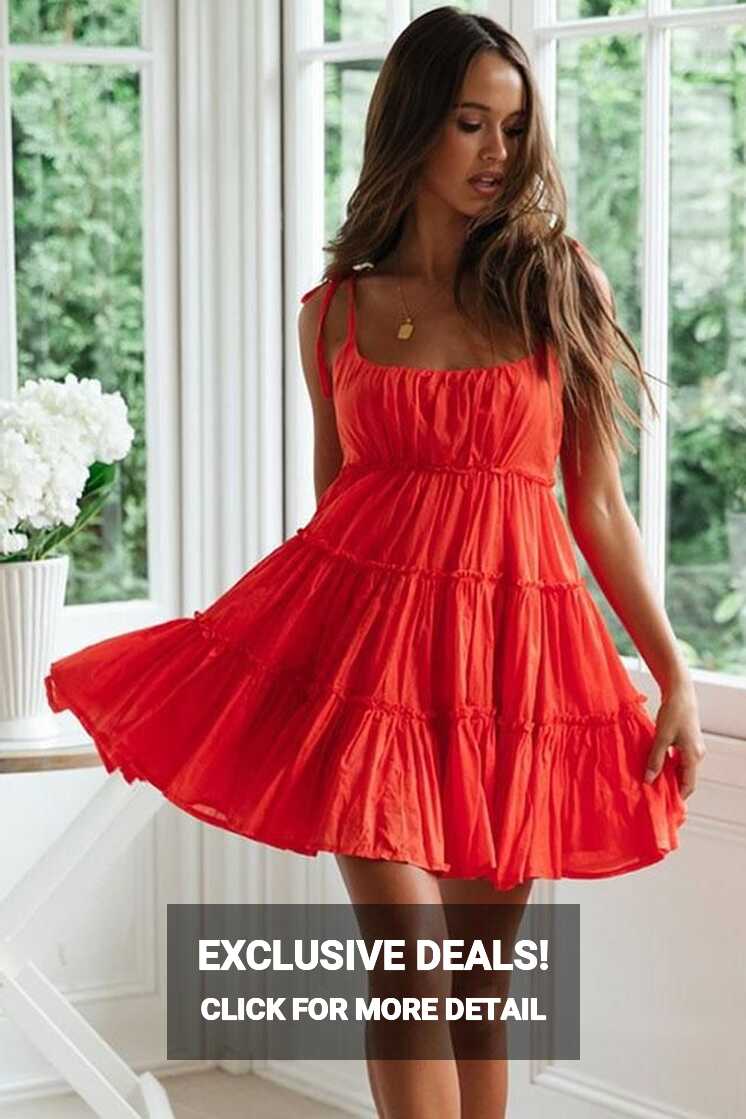 CUTESOVE Flattering Tiered Empire Waist Mini Summer Sundress - Red ...