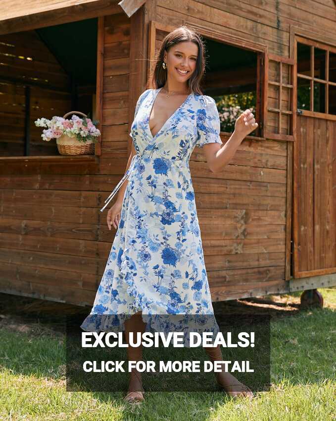 Camille Blue Floral Wrap Midi Dress