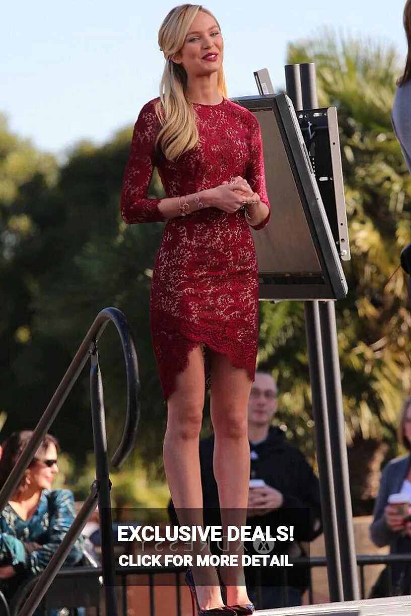 Candice Swanepoel Burgundy Lace Short Sheath Dress - Xdressy