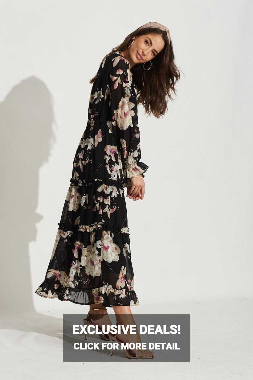 Candise Maxi Dress In Black Floral Chiffon – St Frock