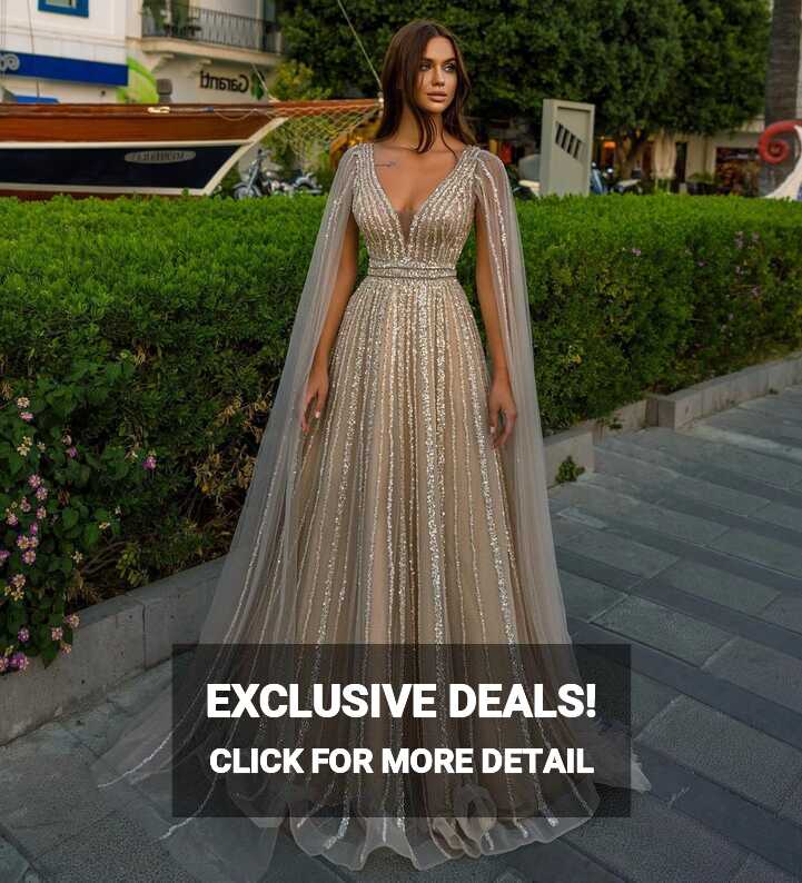 Cape Sleeves Silver Evening Gown – LORETA