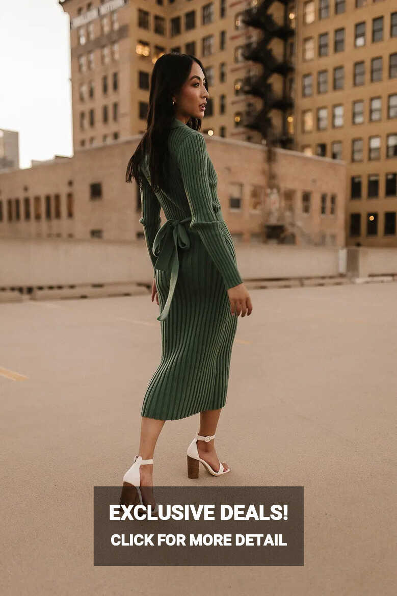 Carden Ribbed Midi Dress in Green - FINAL SALE | böhme