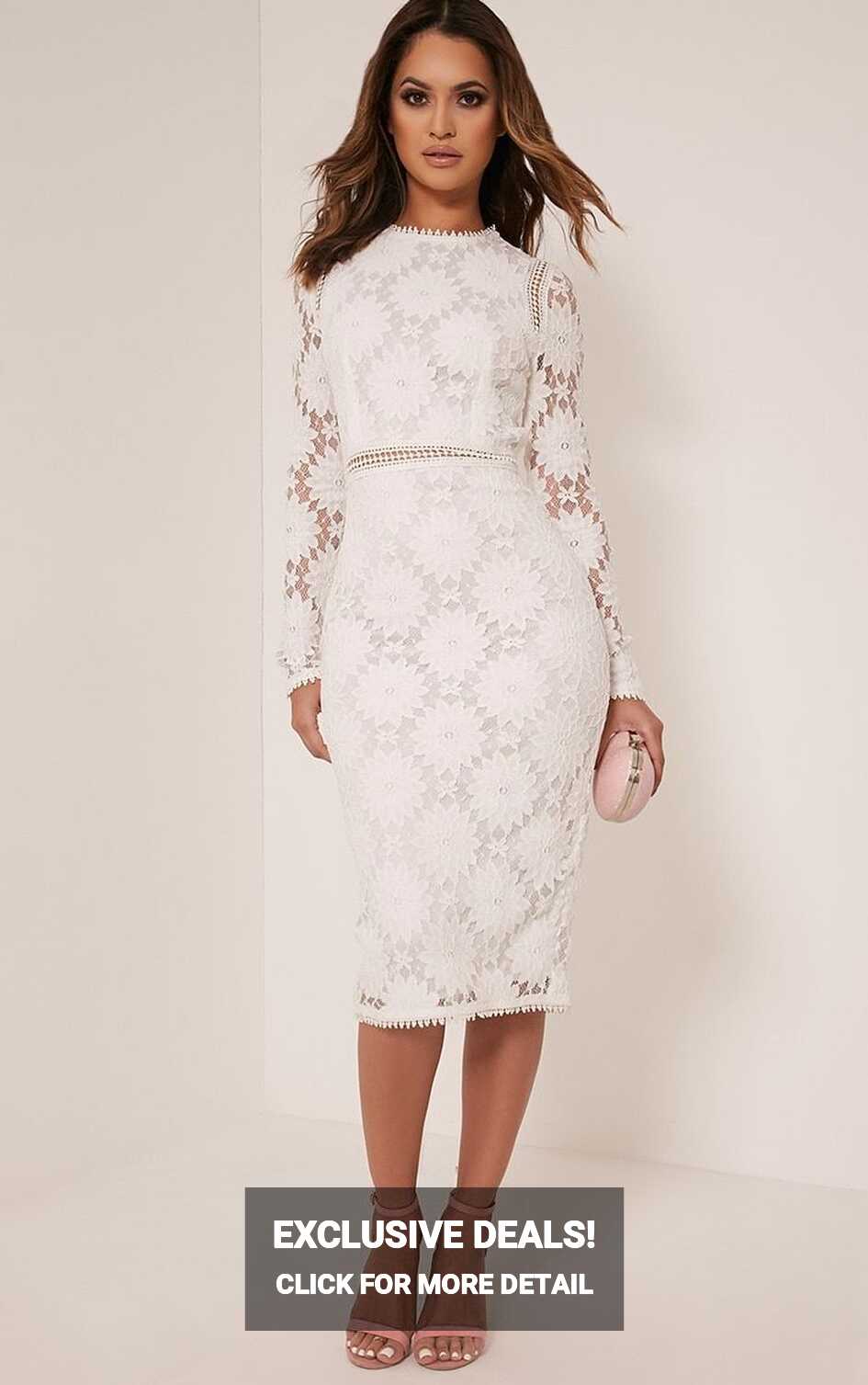 Caris White Long Sleeve Lace Bodycon Dress