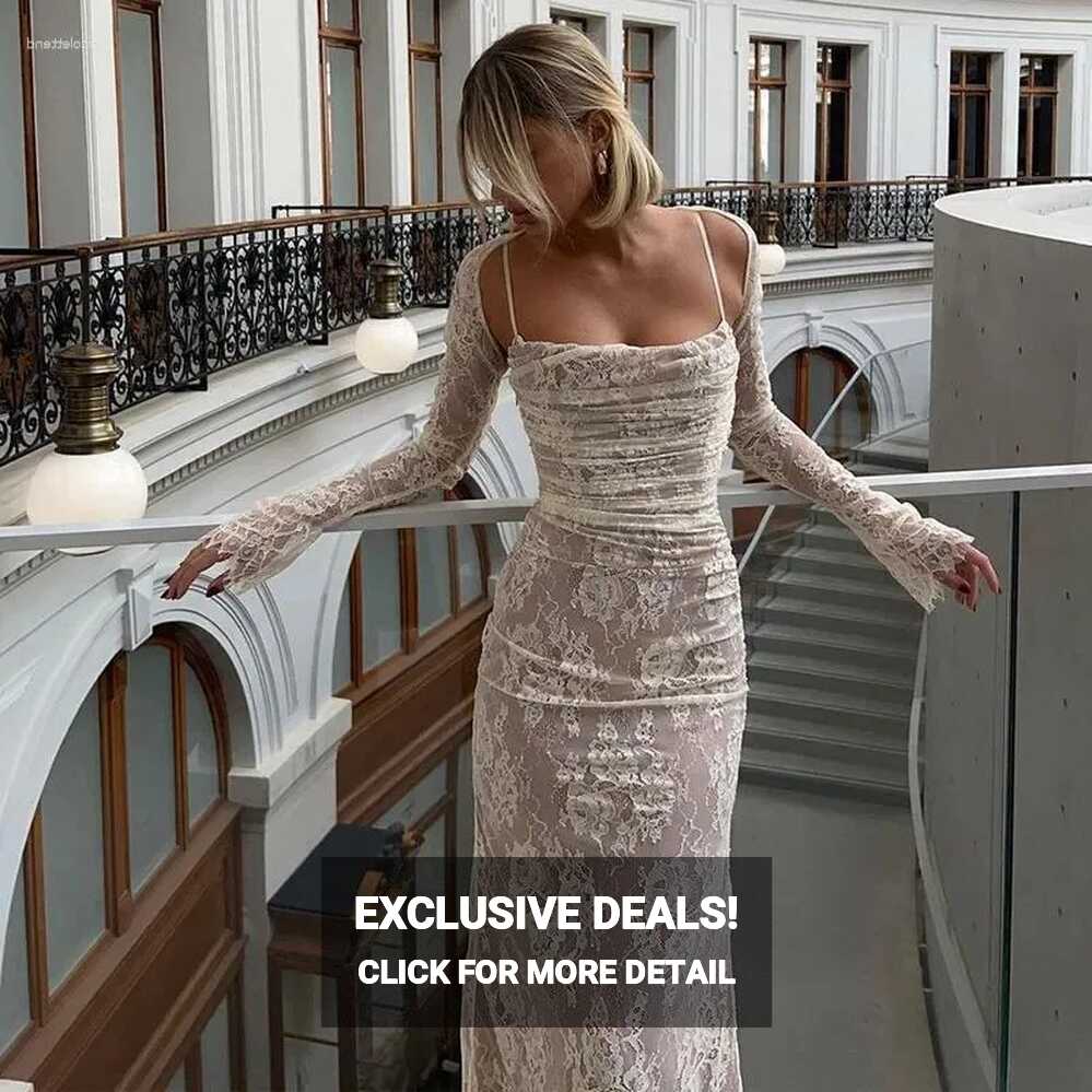 Casual Dresses Vintage Lace Maxi Dress Spaghetti Strap Criss Cross ...