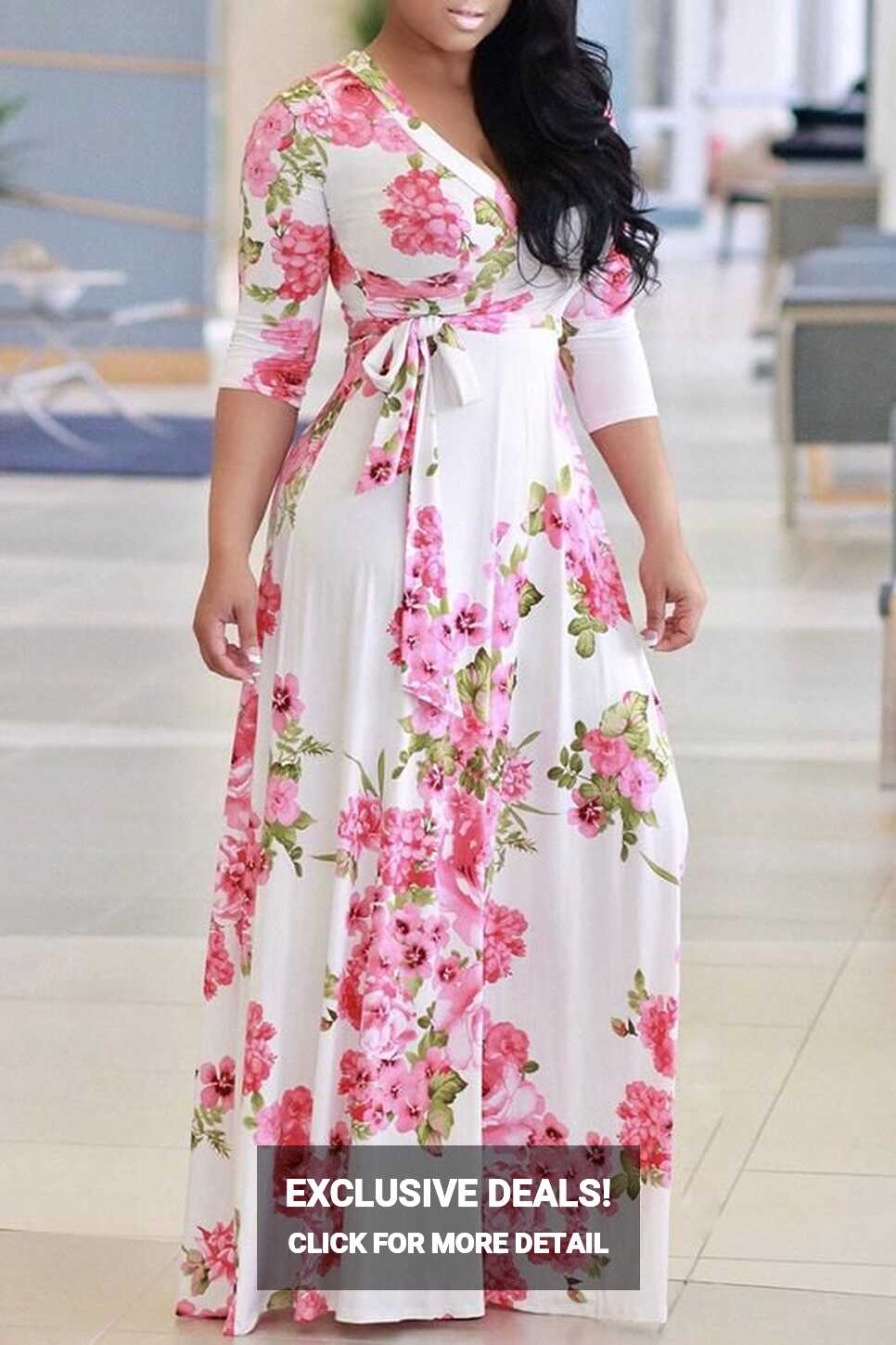 Casual Floral Printed Floor Length #Dress