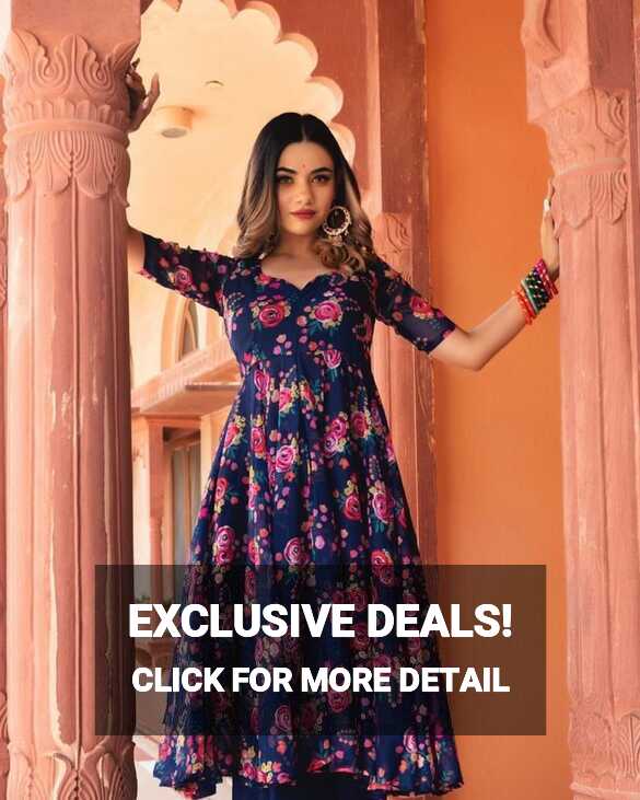 Casual Floral Printed Gown with Dupatta - Evilato