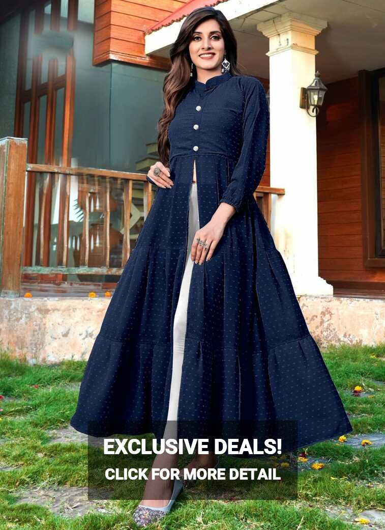 Casual Kurti Plain Georgette in Navy Blue -