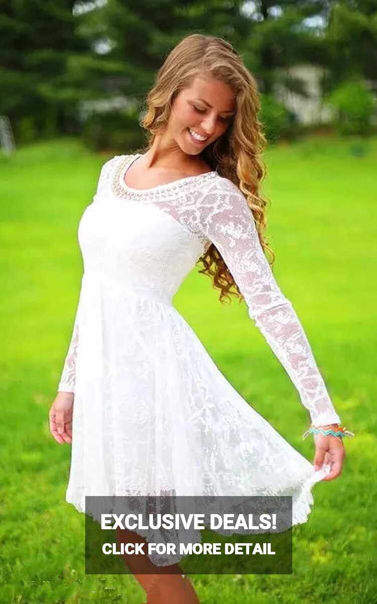 Casual Lace Beach Long Sleeve Knee-Length Mini Wedding Dress with ...