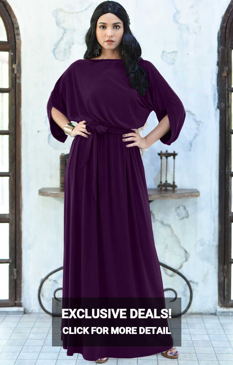 Casual Long Flowy Short 3/4 Sleeve Modest Maxi Dress Gown - NT167 ...