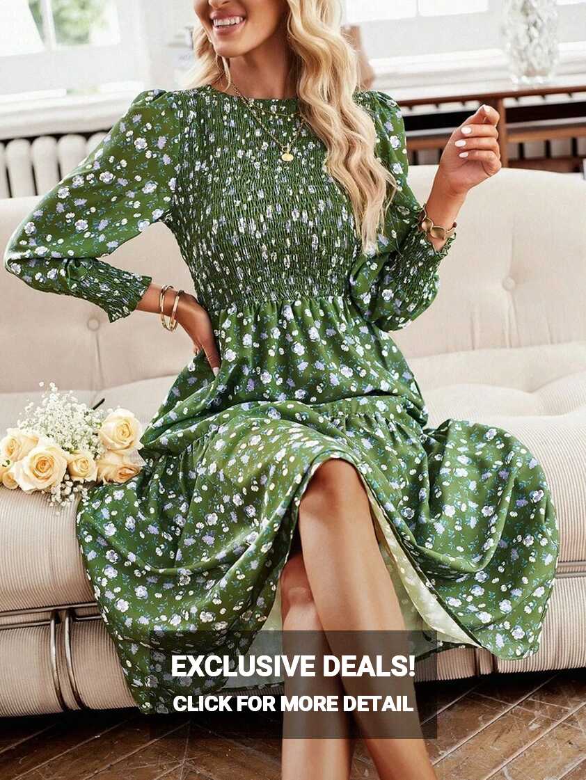 Casual Long Sleeve Floral Print Midi Dress Party Beach | SHEIN USA