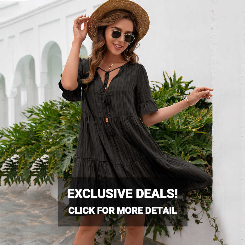 Casual Loose Flowy Summer Mini Dress for Women with Solid Color ...