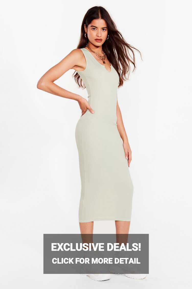 Casual Ribbed Bodycon Midi Dress